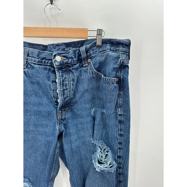 Old Navy Womens High‎ Rise Slouchy Straight Jeans 14 Blue Distressed Button Fly - Image 4