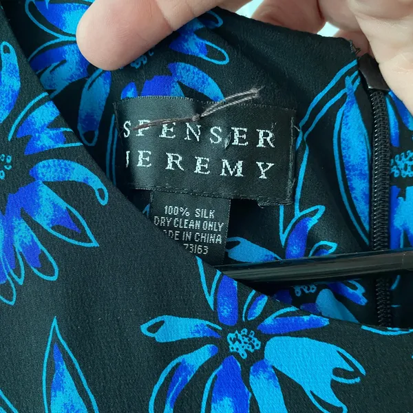 Spenser Jeremy‎ 100% Silk Moody Floral Sleeveless Maxi Dress 10 Black Blue - Image 6
