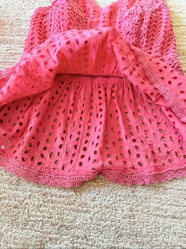 Japna Red Cotton Eyelet Lace Peplum Tank Top Adjustable Straps Size S - Image 4