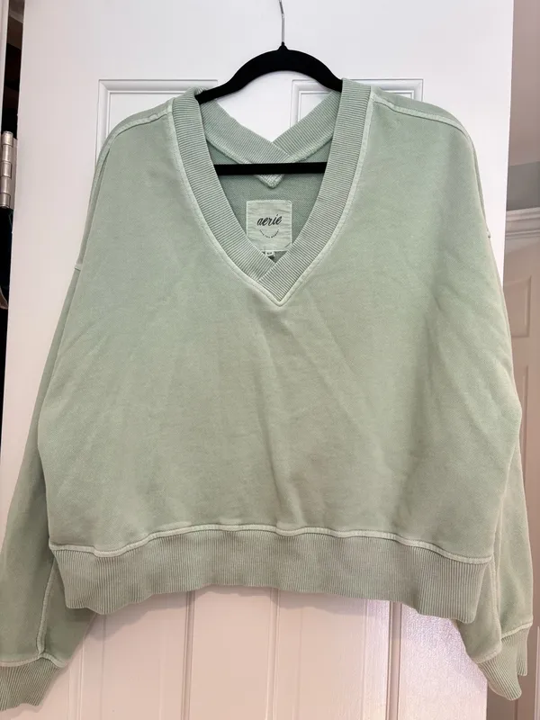 Aerie Green V-Neck Oversized Sweatshirt - Image 7
