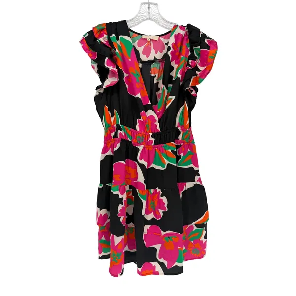 Entro Floral Mini Dress Womens M Black Pink Ruffle Boho Feminine Romantic Dainty - Image 4