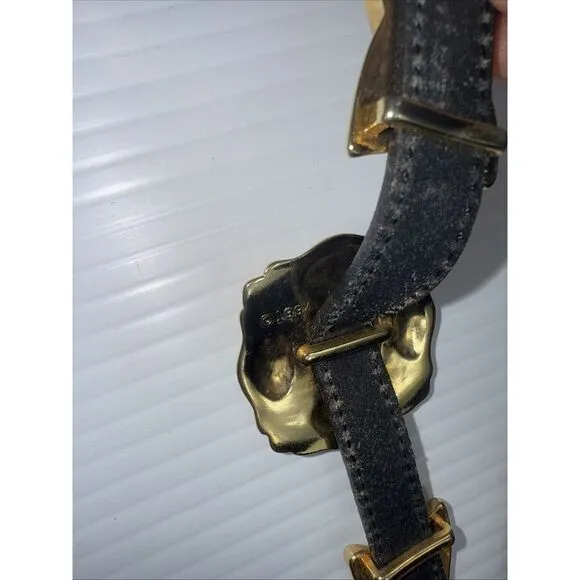 Vintage Brighton 1994 Gold Tone‎ Hardware & Black Leather Belt S #46203 30-32" - Image 4