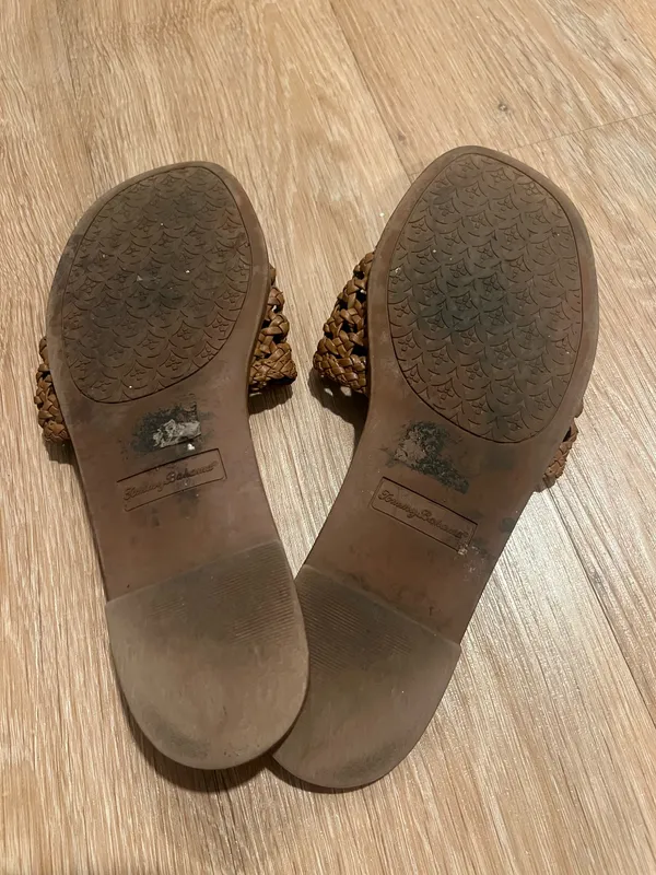 Tommy Bahama Cognac Brown Braided Braid Flats Sandals Summer Beach - Image 4