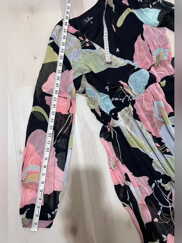 Lulus NWT Women Medium Black Pink Floral Lily Print Maxi Dress Summer Wedding - Image 12