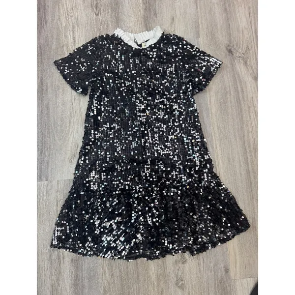 Melloday Black Sequin Short Sleeve Mini Dress with Ruffled Collar‎ XS - Image 2
