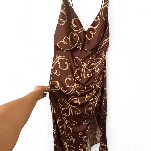 Urban Outfitters Brown Butterfly-Print Midi Slip Dress Sz M - Image 2