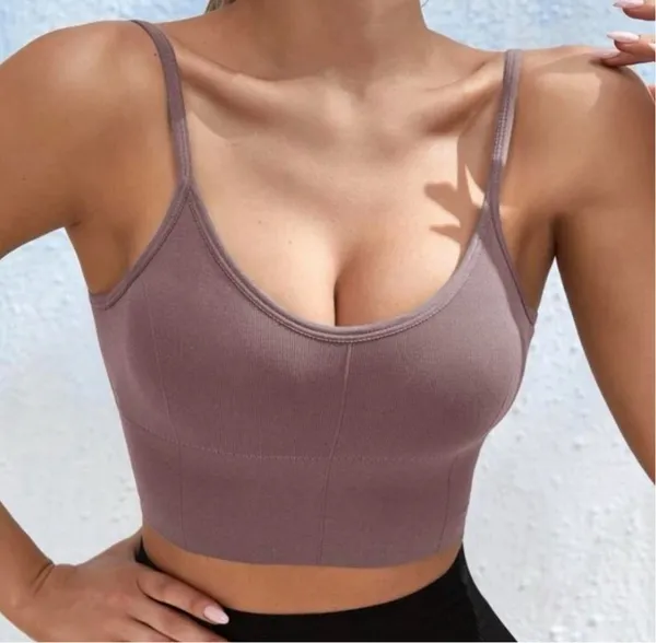 Brown Minimalist Sports Bra with Adjustable Straps - Image 4