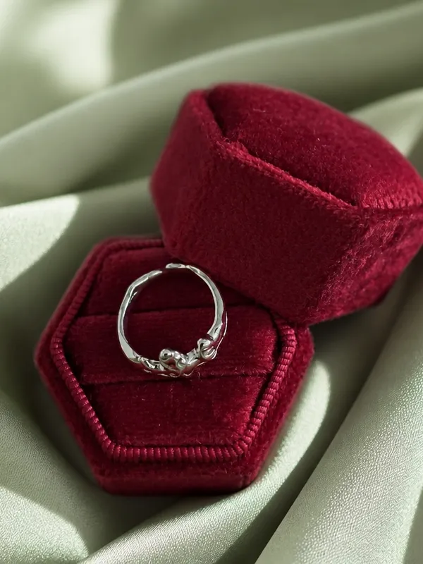 Stainless Steel Silver & Red Goth Style Embellished Ring Size 6 - Image 3
