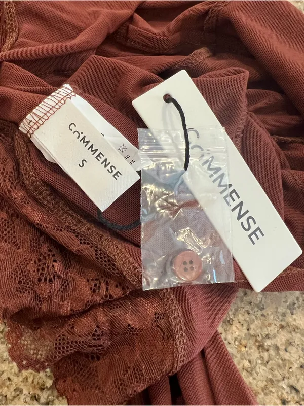 Commense Long Sleeve Sheer Lace Mesh Bodysuit Brown NWT Sold Out Size Small - Image 5