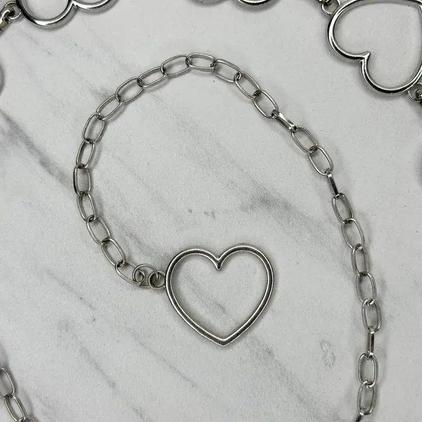 Open Heart Silver Tone Chain Belt One Size (OS) ✨ - Image 12