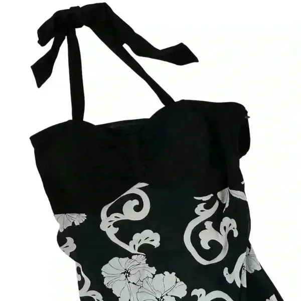 White House Black Market Women's Halter Neck Floral Dress Size 8 Black‎ - Image 12