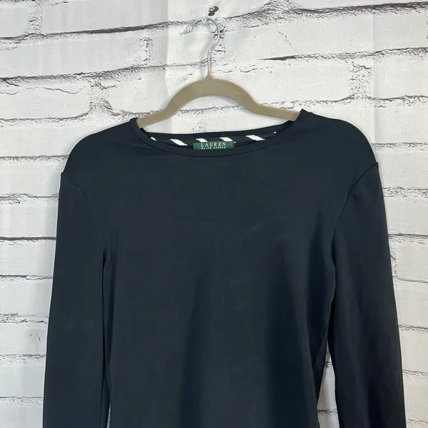 Lauren Ralph Lauren Black Cotton Crew Neck Long Sleeve Top Women’s S Preppy Y2K - Image 5