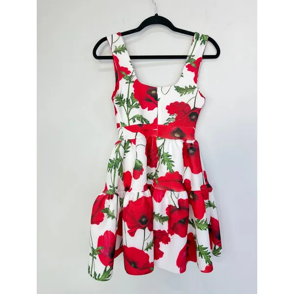NEW Club L London ALIA Poppy Print Scoop-Neck Tiered Volume Hem Mini Dress US 4 - Image 8