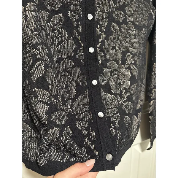 Ann Taylor Medium Black Tan Floral Cardigan Sweater - Image 5