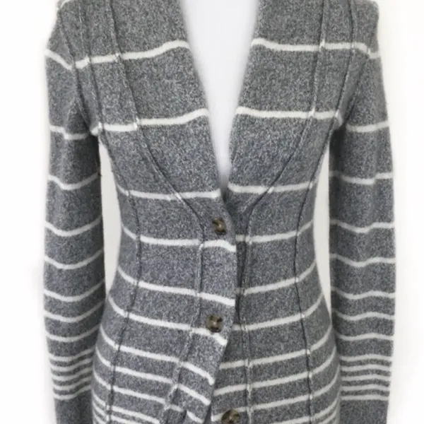 Banana Republic Wool/Cotton blend Gray Striped Cardigan S - Image 2