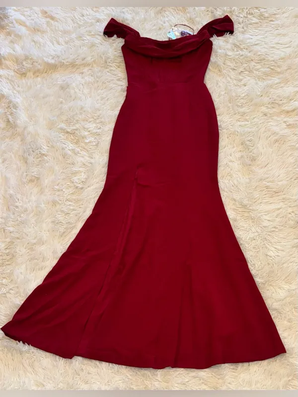NEW Dress The Population Melania Off the Shoulder Gown garnet red Sz S - Image 3