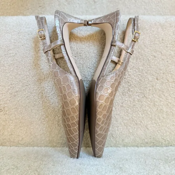 Cole Haan Julianna Low Sling Beige Crock Print‎ Career Slingback Heels size 7.5 - Image 7