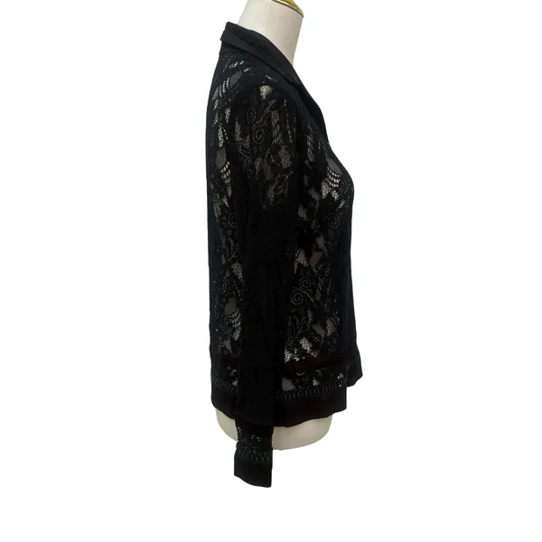 Whimsigoth Lace Button Down Shirt Sm Black Sheer Floral Sleeve Vampy Dark Witchy - Image 8