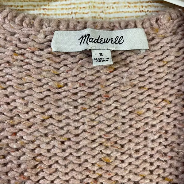 pink chunky knit sweater women size Small wrap front pullover - Image 6