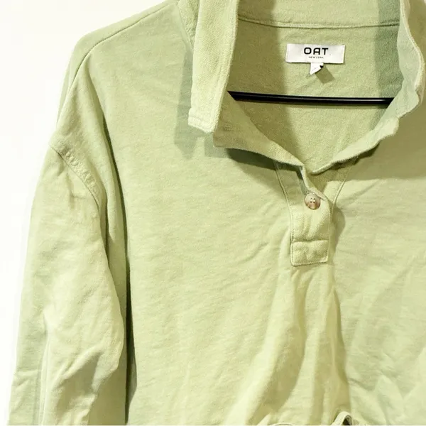 OAT New York Top Polo Sweatshirt Collared Long‎ Sleeve Green Women’s Size Medium - Image 2