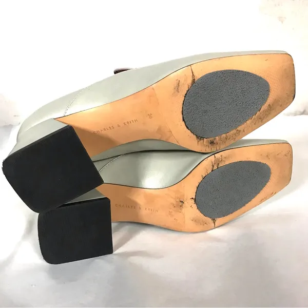 Charles & Keith Gray Leather Block Heel Chain Loafers (36) - Image 11