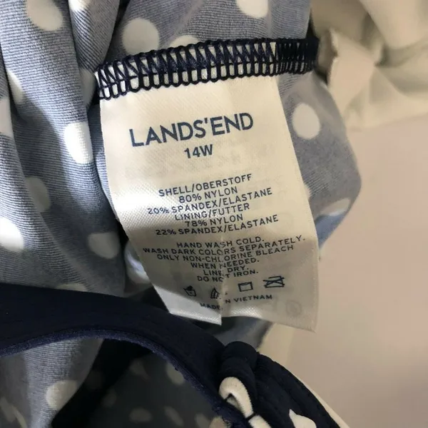 Lands End Tankini Molded Cups Polka Dot Adjustable Straps Navy Blue White 14W - Image 3