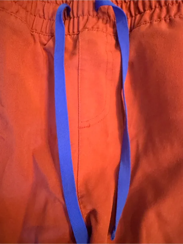 RARE Limited Edition FIGS Zamora Jogger Scrub Pants Auburn Orange / Blue Cord - Image 4