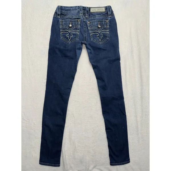 Rock Revival Women's Alivia Skinny Dark Wash Low Rise Jeans Studded Sz 27 - Image 7