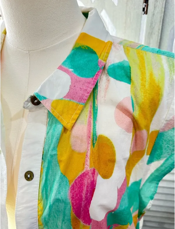 Maeve Sleeveless White Button-Front Dress with Multicolor Watercolor Print size Large - Image 5