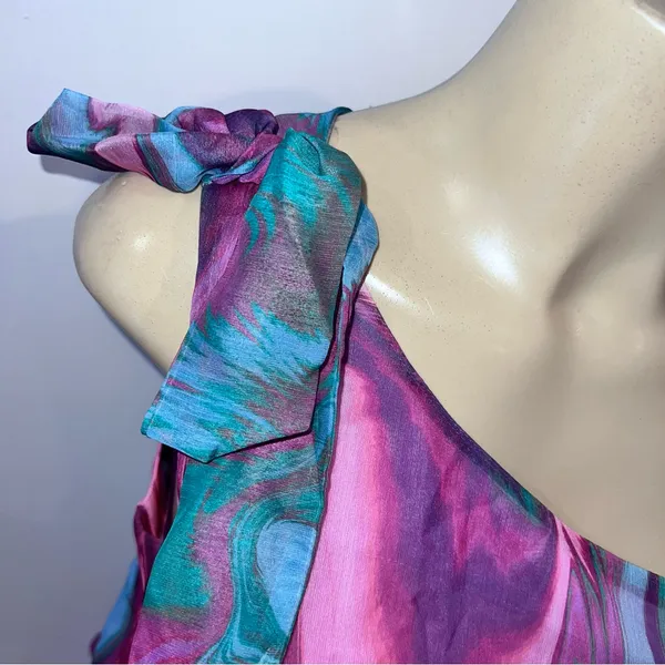 Amanda Uprichard McKinley One Shoulder Mini Dress Sz S Small Chiffon Mystic Revo - Image 4