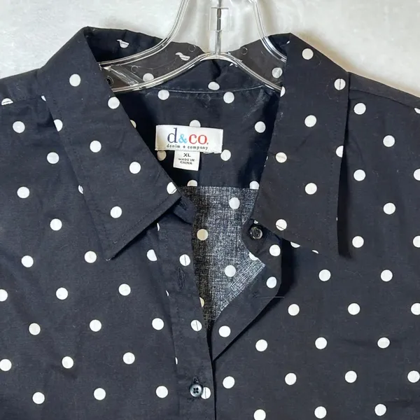 Denim & Company Womens XL Black White Polka Dot Sleeveless Button Down Shirt - Image 6