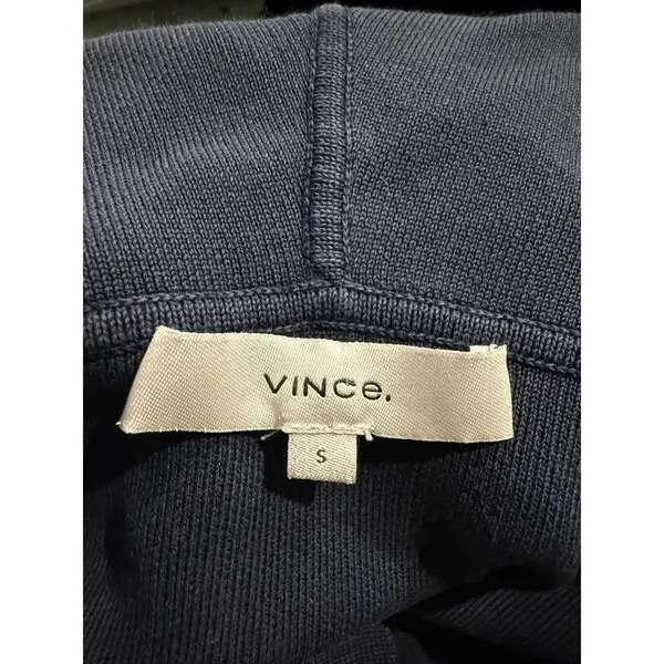 Vince Navy Blue Cotton Blend Ribbed Full Zip‎ Knit Hoodie Sweatshirt Small - Image 4