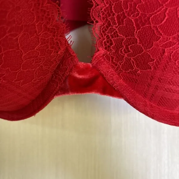 Victoria's Secret Bra Sz 32DD Red T-shirt Push Up Lace Velvet Convertible Strap - Image 4