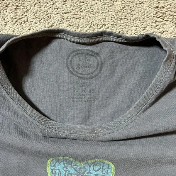 Life is‎ Good Womens Gray Heart Love Graphic T Shirt Tee Size XL - Image 4