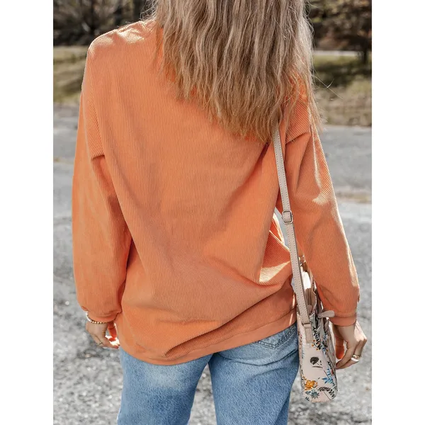 Halloween Leopard Pumpkin Patchwork Ribbed Sweatshirt - Image 3