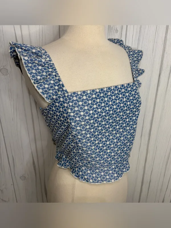 NWT‎ KIRIOUS Cottagecore Embroidered Ruffle Tie Back Crop Top, XL - Image 2
