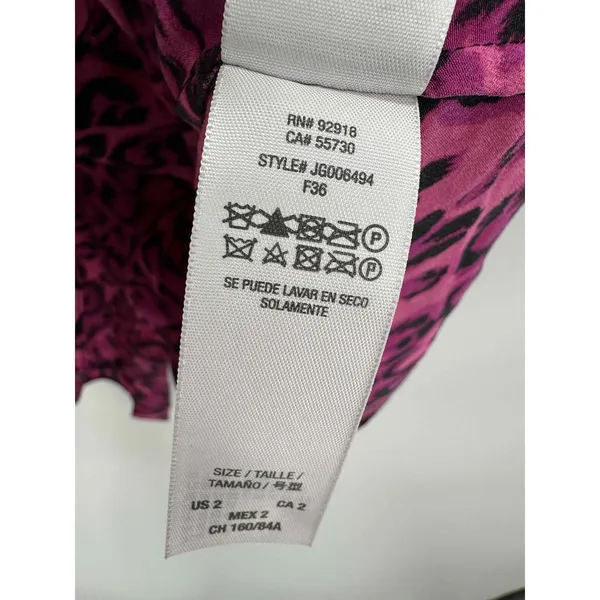 Juicy Couture Pink‎ Animal Print Short Sleeve Silk Blouse Women Size 2 - Image 6