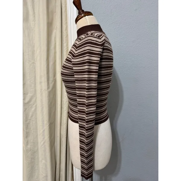 The Slope Brown Striped‎ Ribbed Mock Neck Long Sleeve Top Womens Size Medium Y2K - Image 9