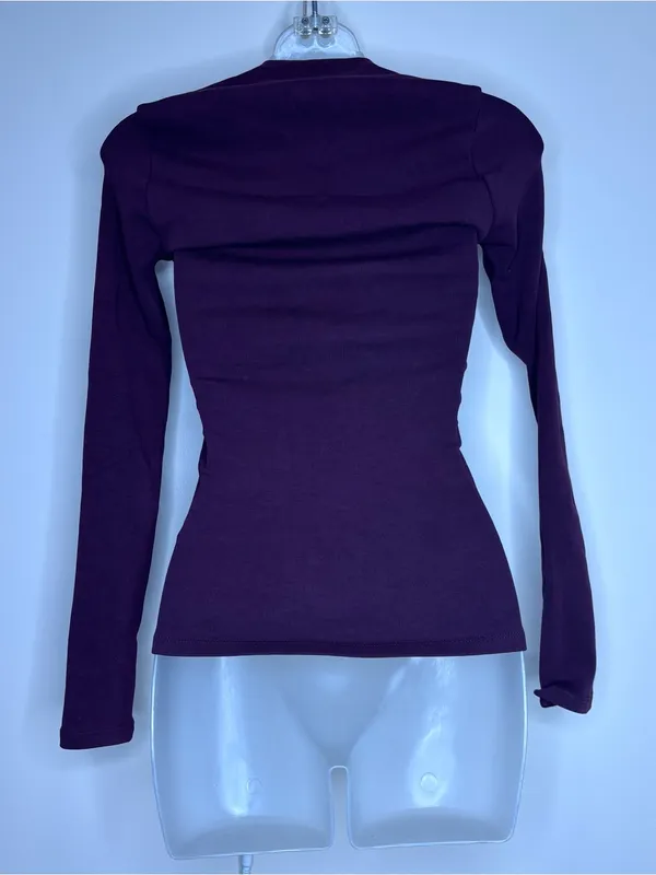 Zara Long Sleeve Boatneck Shirt Top Plum Size medium NWT minimalist classic - Image 3