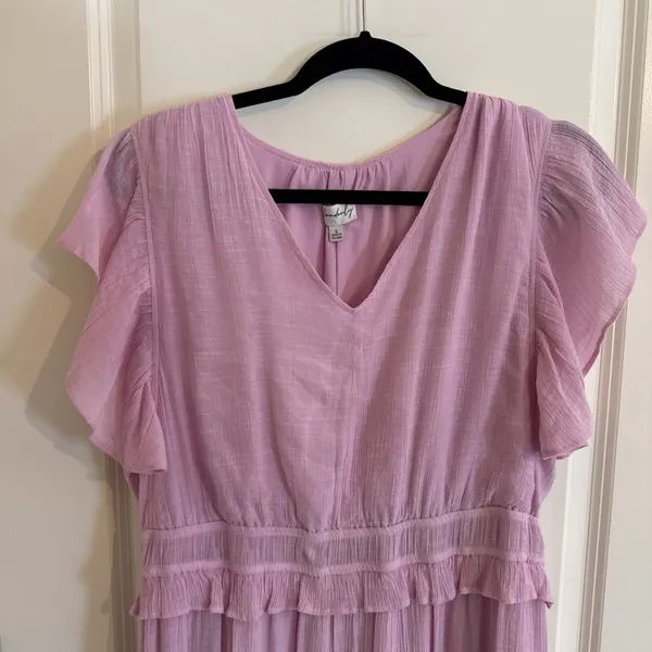 Wonderly Women's Pink Tiered Midi Dress Size Large - Image 2