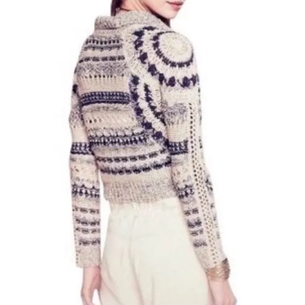 FREE PEOPLE Crochet Knit Moto Sweater Jacket; retails $259; size large - Image 2