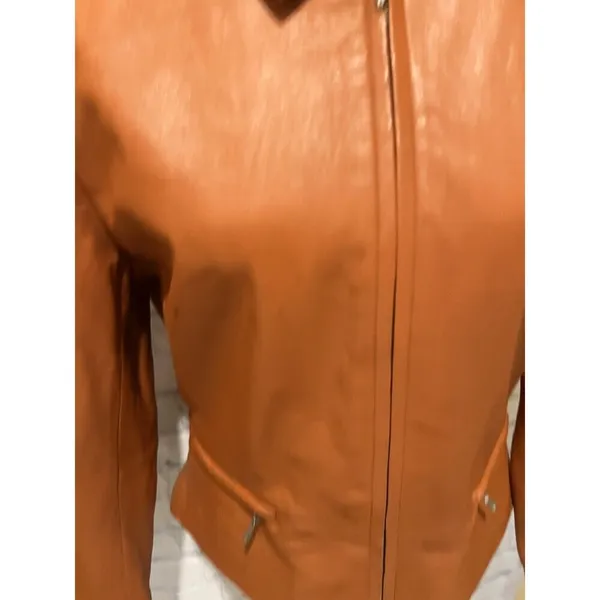 Vintage Wilsons Leather Jacket Women Orange Zip Up Size Medium - Image 7