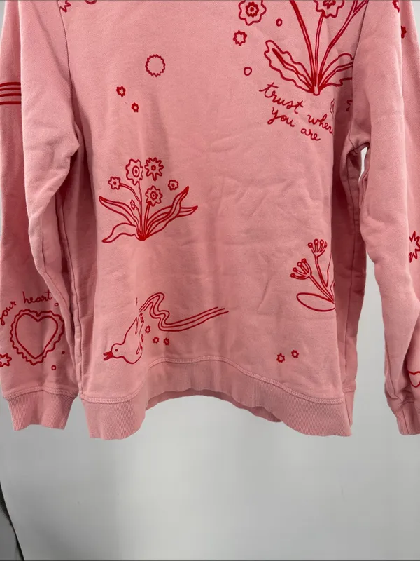 ban.do Pastel Pink Sweatshirt red floral hearts trust where you are M casual - Image 7