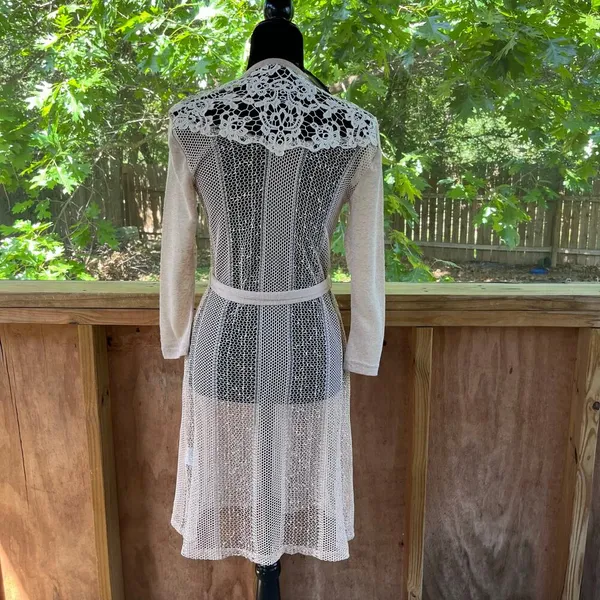 Ryu Women's Open Knit Longline Lace Trim Cardigan Color Blush Size S. NEW - Image 3