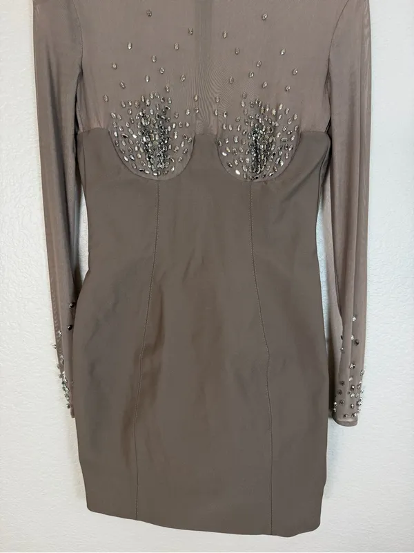House Of CB Matrush Taupe Crystal Embellished Mini Dress size Small $299 - Image 9