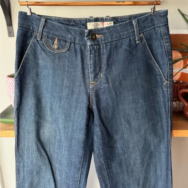 Vintage Old Navy Wide Leg Dark Rinse Denim Mid Rise Flare Wide Leg Jeans Sz 4 - Image 6