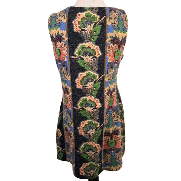Aryeh Women's Black Sleeveless Floral Zipper Tunic Sweater Dress Size Medium - Image 5