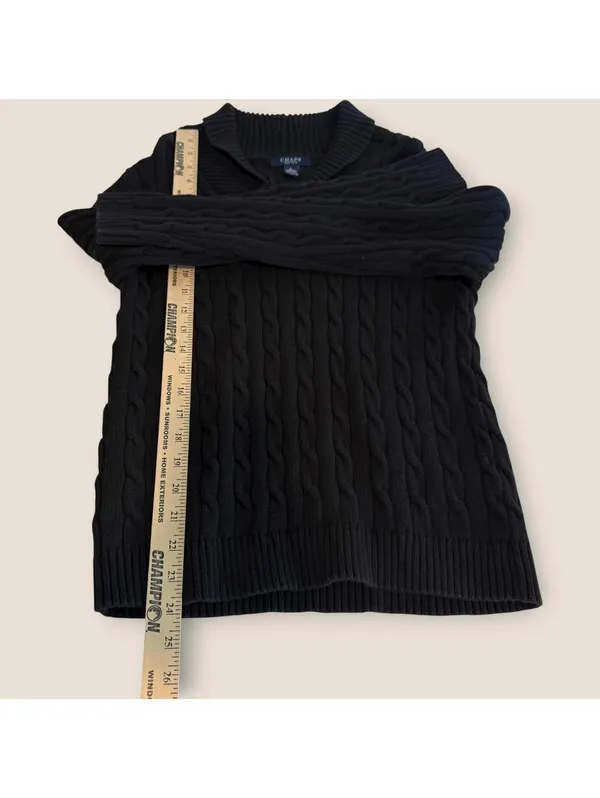 Chaps Women’s Large Black Cable Knit Shawl Collar Sweater Preppy - Image 5