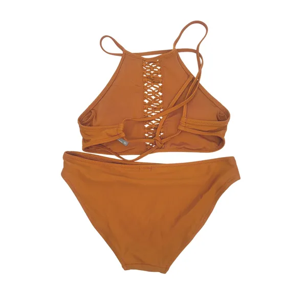 Aerie Bikini Set Women S/XS Burnt Orange Macrame High Neck High Waist Swimwear - Image 4