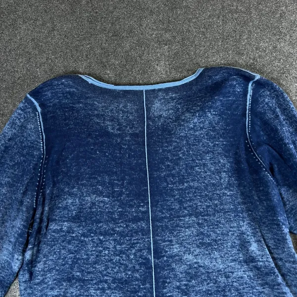 Habitat Clothes To Live In Blue Burnout Cotton V-Neck Top 3/4 Sleeve L Boho - Image 13